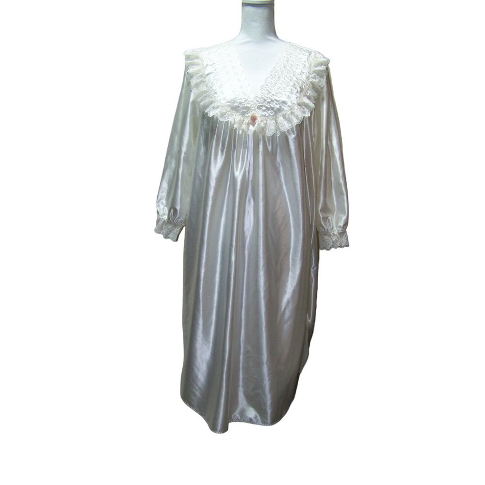 Vintage Cachet Nightgown Pajama Sears Medium Petite White Satin